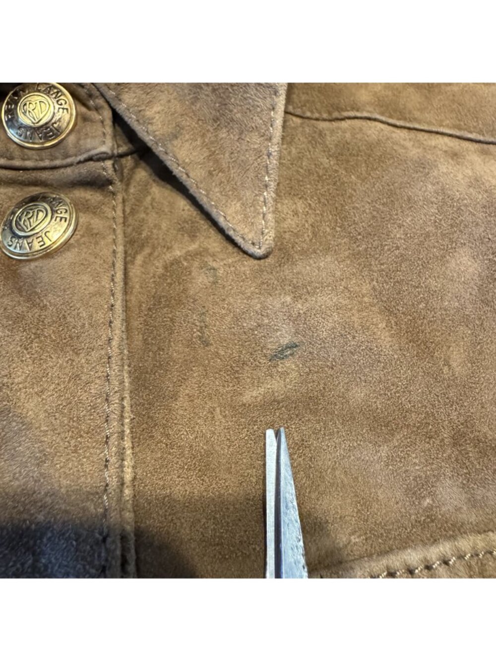 Rena Lange Jeans Brown Leather Suede Button Front Jacket Women's Size S/M - Picture 6 of 8